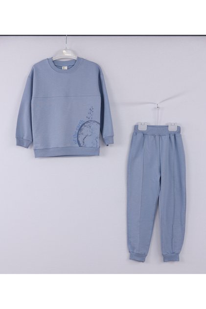 Boy'S, Cotton 2 Thread, World Print Detail, Bottom Top Sweatshirt Set Rb-605