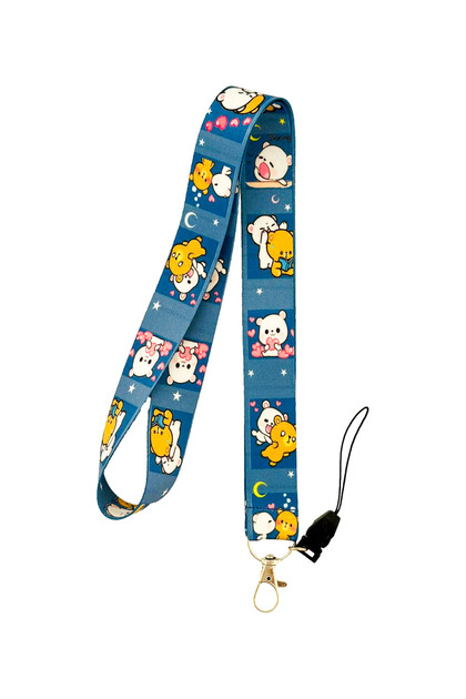 Cute Heart Bear Patterned Blue Neck Lanyard Badge Holder