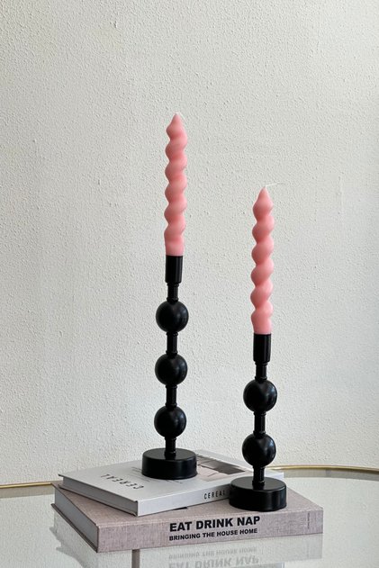 2 'li SİMA Şamdan Siyah Metal Top Detaylı Şamdan Metal Mumluk