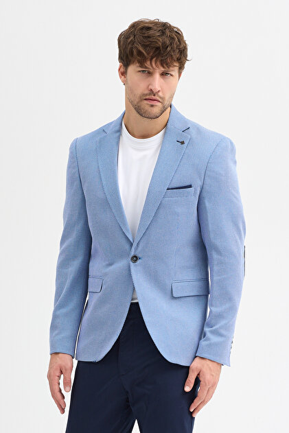 Regina Men's Indigo Dobby Polyviscose Fabric Elbow S Slim Fit Sports Blazer Jacket