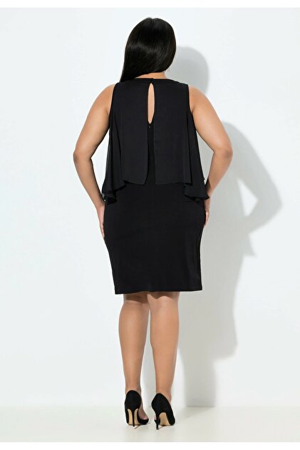 ans Women's Plus Size Black, Collar Beading Work Chiffon Cape Dress  65N39221- Trendyol