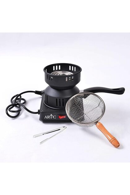 Electric Charcoal Burner with Mesh Basket and Tongs - Efficient Charcoal Ignition for Hookah, BBQ, and Grilling