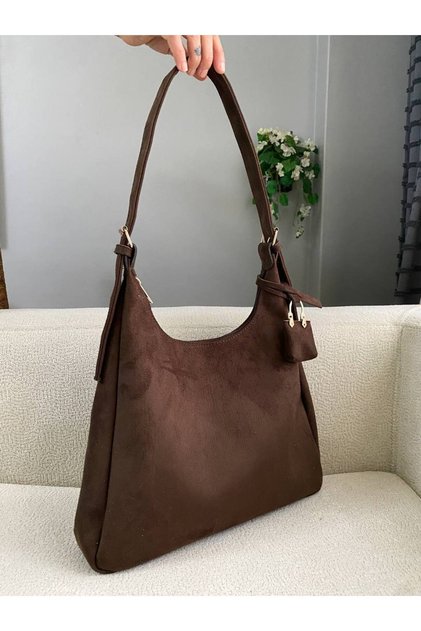 BEKLOVE Süet Charm Detaylı El ve Omuz Kadın Çantası