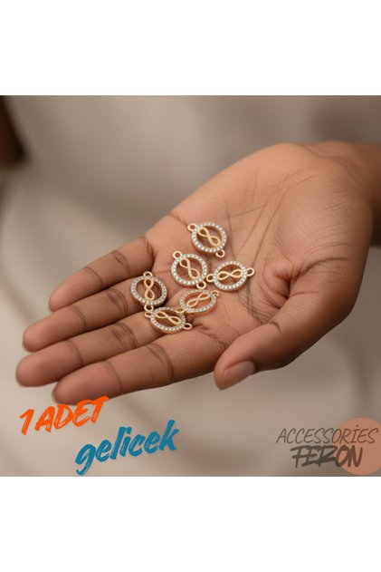 1 ADET Altın Renk Taşlı Sonsuzluk Charm crm038