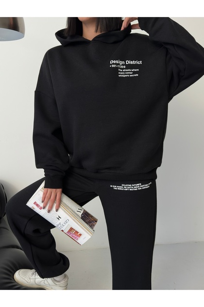 Women's Oversize Printed 3-Yarn Rastered Tracksuit Set
