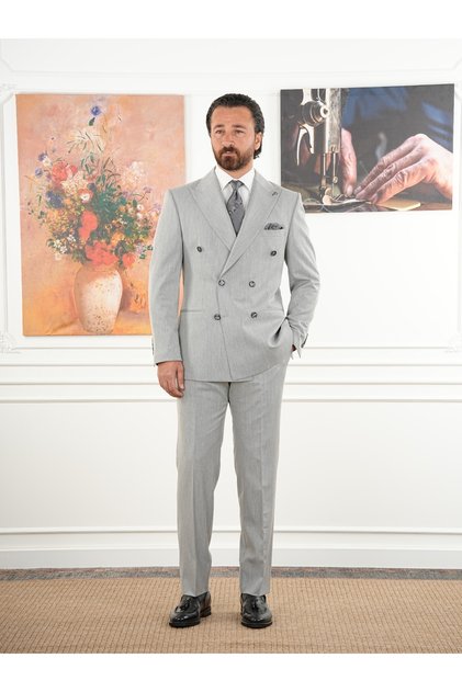 Men's Slim Fit Italian Style K Double-Breasted Suit Coat Pants Xprzcom8378