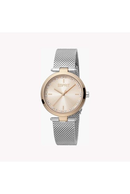 Women's Rose Gold Dial Watch, Silver Band | Es1l007m0025