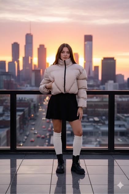 Women's New Season Cross Stitched Winter Coat with Rubber Detail Crop