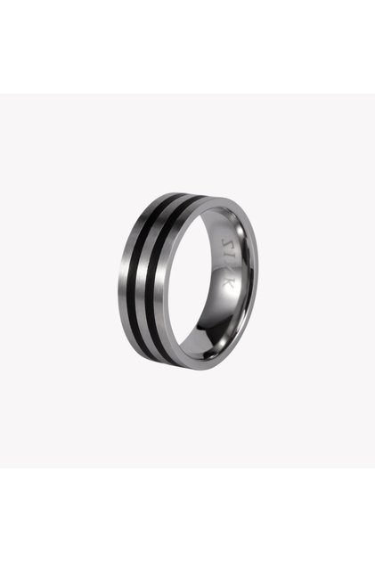 Men's Silver & Black Stainless Steel Ring | ZJRG005SPB