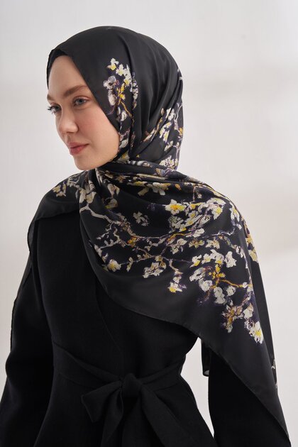 Van Gogh Almond Blossoms desenli Şal - Siyah