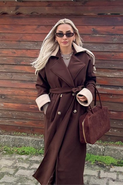 Oversized Long Brown Cashmere Women's Overcoat