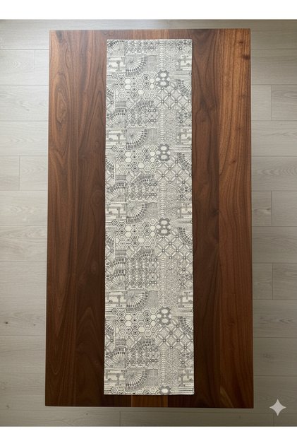 Black Bohemian Ethnic Patterned Vintage Runner- Linen 36X140 cm