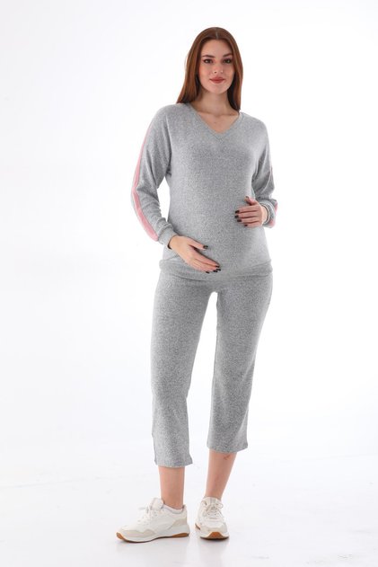 Gray Maternity Flexible Soft Fabric Blouse