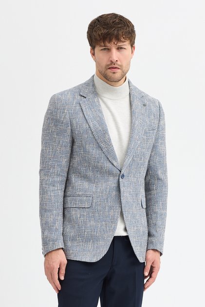سترة بليزر قصة ضيقة ذات ياقة مونو سميكة باللون الأزرق والرمادي للرجال من فيلينو