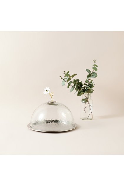 Stainless Steel Cake Tray with Dome Lid - 28 cms