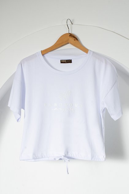 Women's Printed White Crop T-Shirt