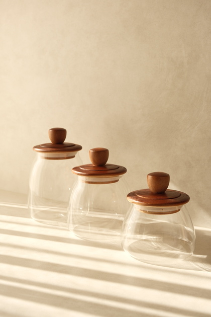 Trio Set of 3 Acacia Vacuum Lid Jars (500Ml+750Ml+950Ml)