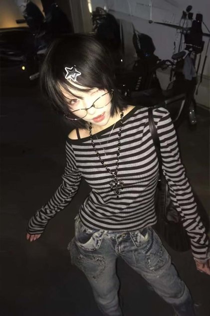 Basic Black Gray Striped Crew Neck Long Sleeve Bodysuit