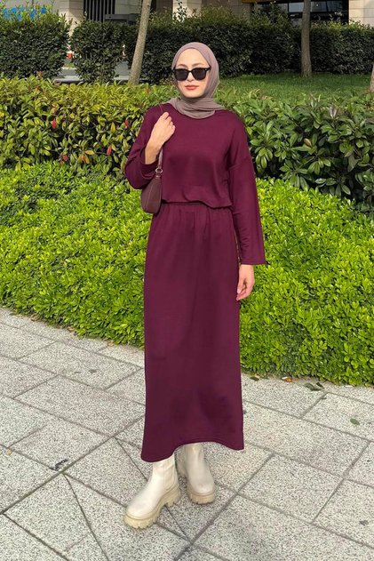 Crystal Skirt Suit Plum