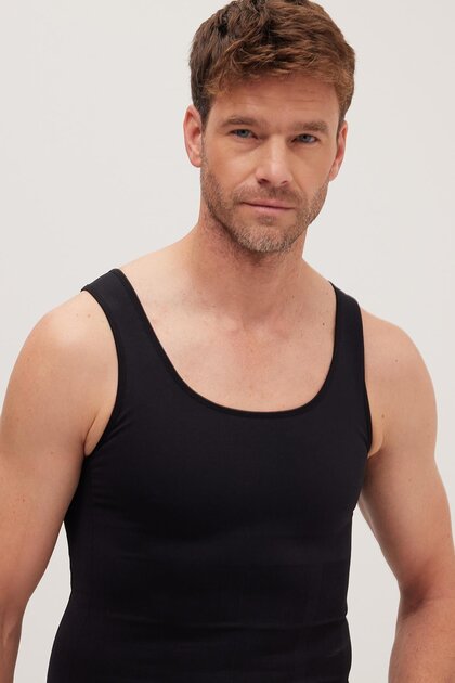 Men's Super Slim Fit Extra Slim Fit Elastic Black Undershirt Corset