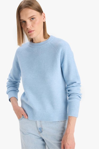 Basic Soft Touch Soft Knitwear Light Blue Women's Sweater D8678Ax/Be745