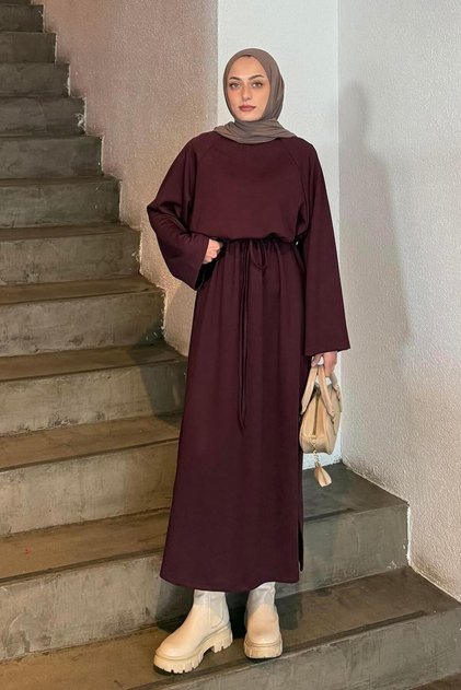 Lacing Detailed Dress Burgundy