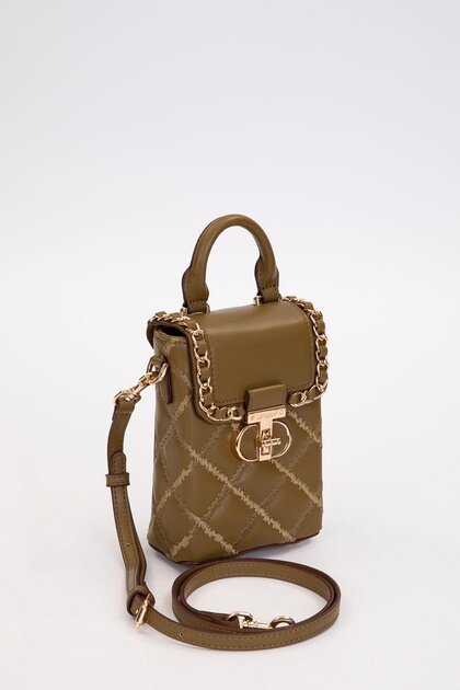Stylish Women's Phone Bag with Quilted Embroidery and Chain Knit Detail, Hand and Shoulder Use Lv930584