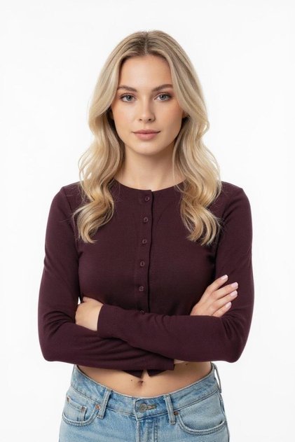 Kadın Düğmeli Crop Body