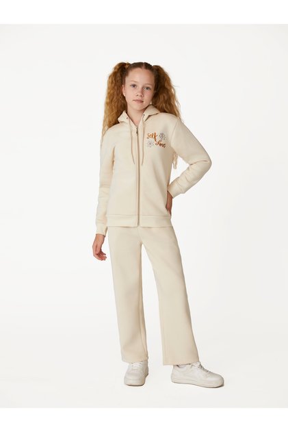 A-3506 Girls' Winter 3-Ply Cotton Long-Sleeved Cuffed-Ankle Pajama Set with Stones