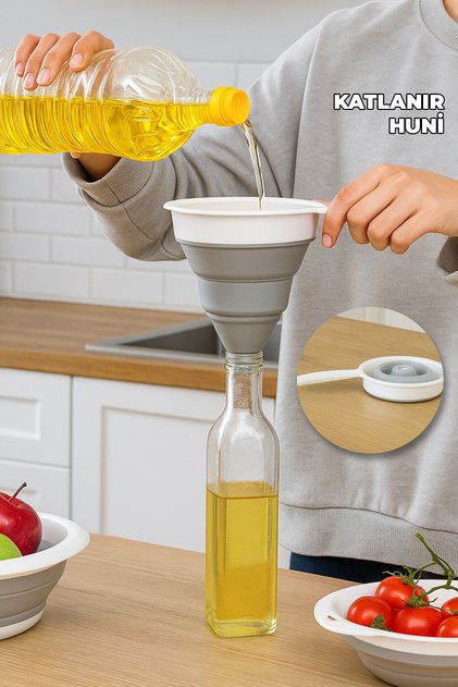 Space-Saving Collapsible Funnel - Bottle Jar Canister Funnel - Foldable Accordion Funnel - Silicone Funnel