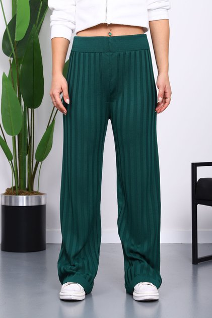 Emerald Green High Waist Corded Fabric Wide Leg Knitwear Trousers