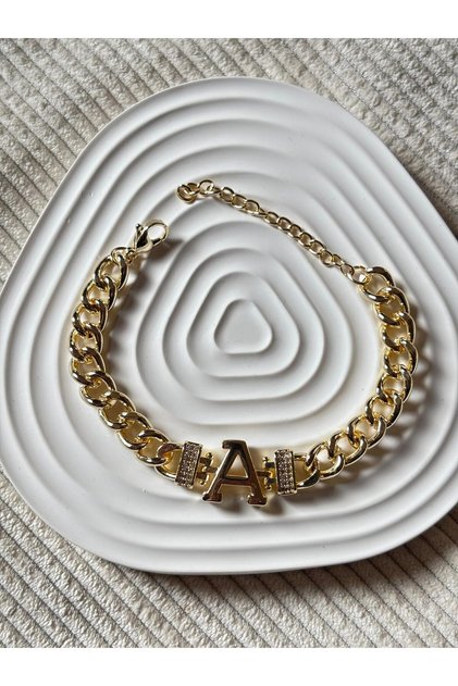 A Harfli 14k yeşil altın kaplama kararmaz gurmet bileklik