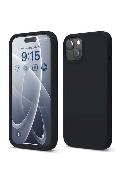 Husă de silicon iPhone 15, cu microfibră, subțire, de protecție, margini înălțate, negru