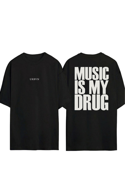 Music 5 Design Printed Black Oversized t Shirt