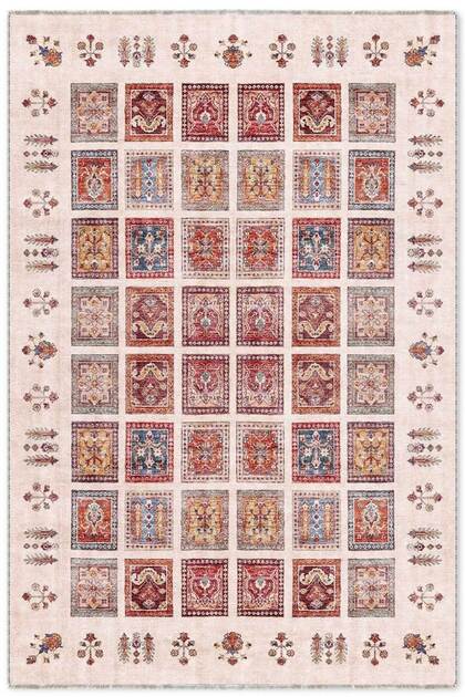 Afghan Beige Mosaic Design Chenille Carpet Rug Runner Non-Slip Washable Living Room Kitchen Hallway