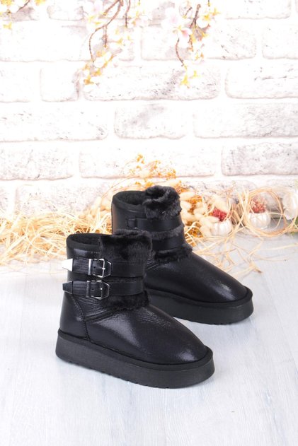 Nurela Silvery Suede Short Women's Boots with Fur Inside, Feather and Buckle Detail