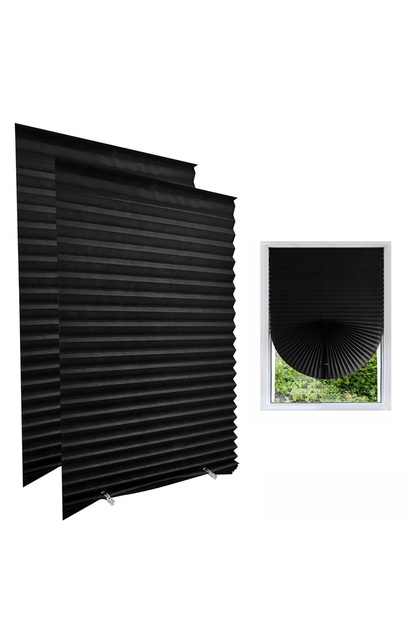 Set 2 Jaluzele Plisate Autoadezive, Reglabile, Montaj Fara Gaurire, Negru, Dimensiuni 60x150 cm