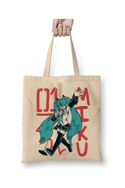 Hatsune Miku 002White Cloth Bag Long Handle Shopping Bag Beach Bag