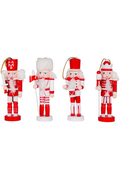 Christmas Ornament, Tin Man, Nutcracker, Red-White - Pack of 4, 12.5 cm