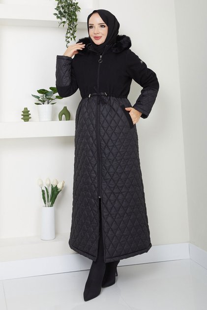 Drawstring Waist Detailed Coat Tsd250240 Black