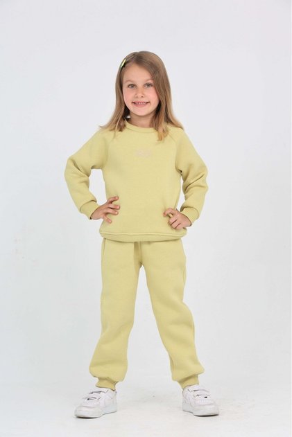 Girl's 2-Piece Set Crew Neck Sweatshirt & Jogger Sweatpants with Elastic Waistband and Pockets