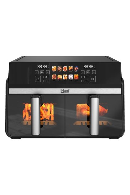 Friteuză cu aer Bro cu zonă dublă 10L (5L+5L) 2200W, inox gri argintiu