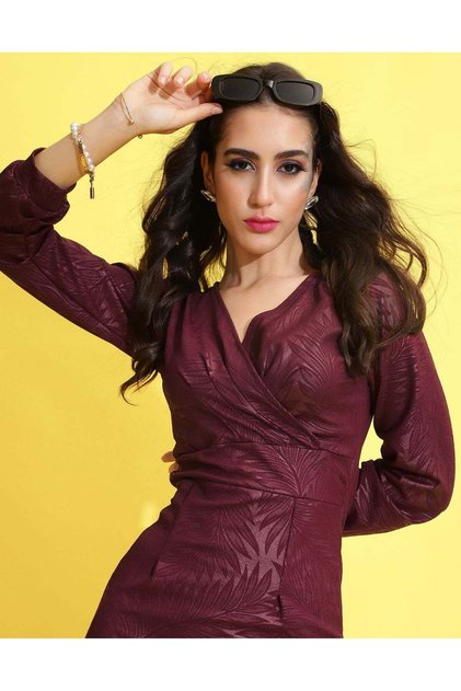 Maroon Red Wrap Bodycon Dress Slim Body Fit