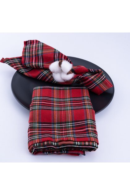 New Year's Red Plaid Napkin, 40X40 cm 4 Pieces
