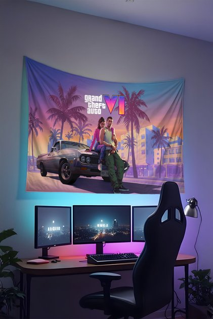 Gta Printed Wall Covering – Gamer-Themed, High-Quality Fabric, Tapestry Wall Carpet