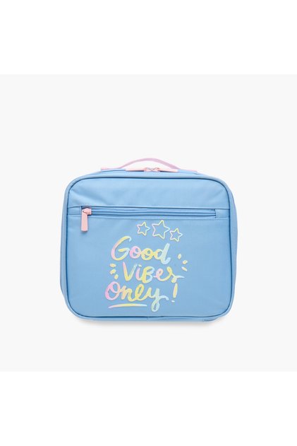 Slogan Print Insulated Lunch Bag with Zip Closure