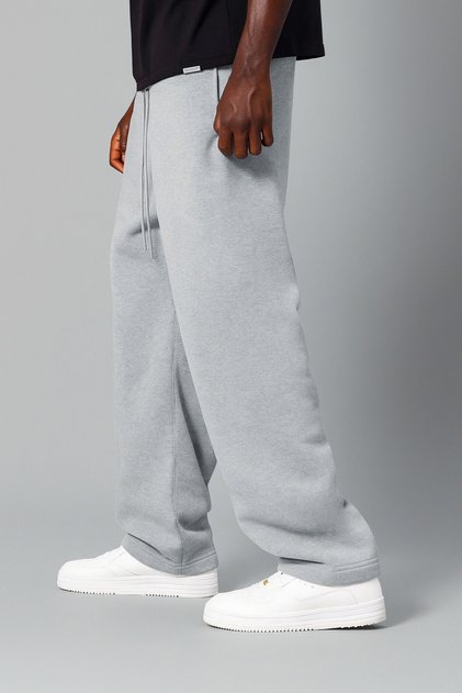 Men's Gray Sweatpants Wide Leg Baggy Winter Pants with Fleece Lining