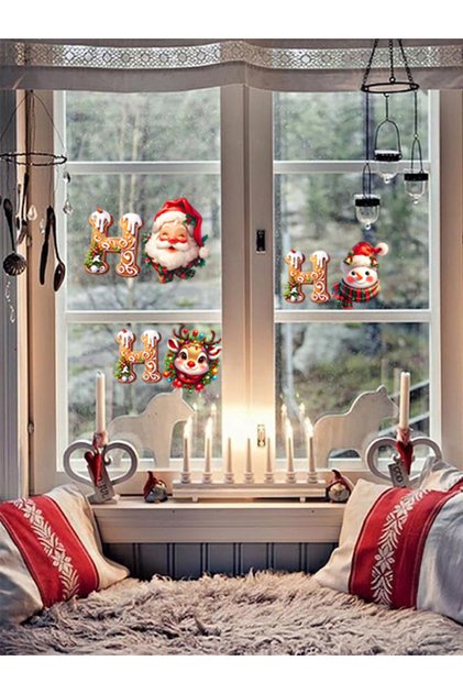 Tek Yön, Yılbaşı Süslemeleri Ho ho ho Noel Baba Cam, Duvar Sticker 25 x 45 Cm