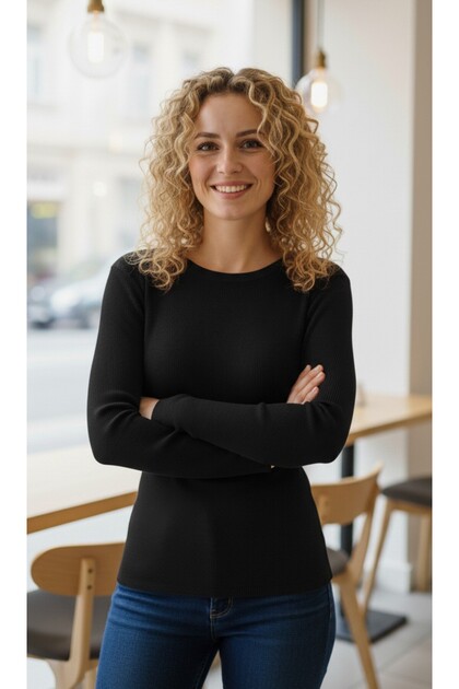 Women's Round Neck Black Color Tie-Up Body