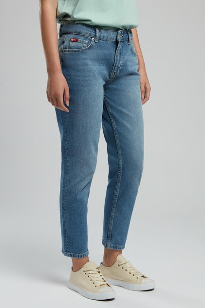 Funny normal waist comfortable cut narrow leg blue women's jean pants